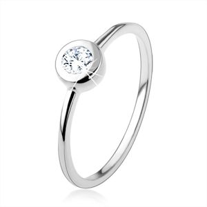 Stříbrný 925 prsten, tenká lesklá ramena, čirý zirkon v oblé objímce - Velikost: 60