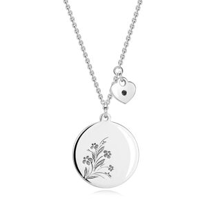 Stříbrný náhrdelník 925 - černý diamant, srdce, kruh s květinami