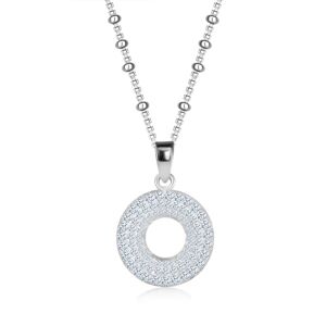 Stříbrný náhrdelník 925 - kruh se zirkony, tenký řetízek, kuličky