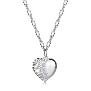 Stříbrný náhrdelník 925 - okřídlené srdce, linie kubických zirkonů, oválný řetízek