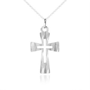 Stříbrný náhrdelník 925, plochý kříž s ozdobnými šikmými zářezy