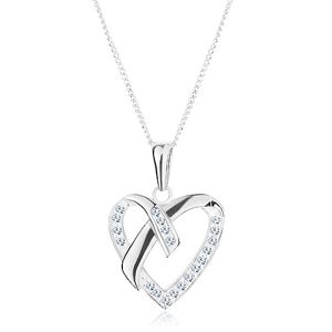 Stříbrný náhrdelník 925, přívěsek na řetízku, kontura srdce, překřížené linie