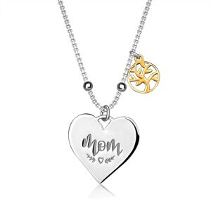 Stříbrný náhrdelník 925 - přívěsek srdce, nápis "Mom", strom života, pérový kroužek