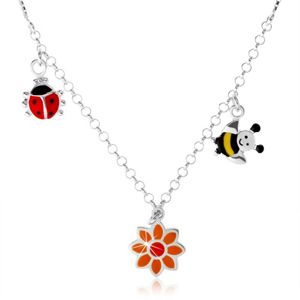 Stříbrný náhrdelník 925 pro děti, barevná beruška, kvítek, včelka