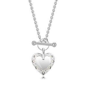 Stříbrný náhrdelník 925 - provlékací, tenký řetízek, srdce, strukturovaný okraj
