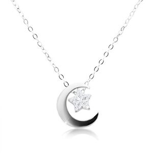 Stříbrný náhrdelník 925, řetízek a přívěsek, cíp měsíce a hvězda