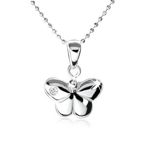 Stříbrný náhrdelník 925, vypouklý motýlek s ozdobným zirkonem