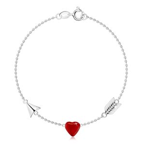 Stříbrný náramek 925 - Amorův šíp, srdce červené srdce