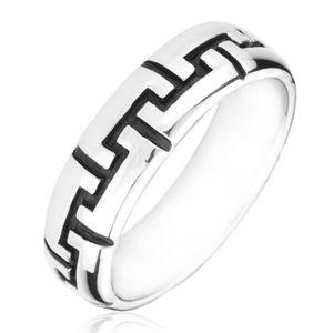 Stříbrný prsten 925 - černé gravírované zoubky - Velikost: 63