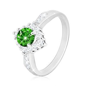 Stříbrný prsten 925 - čirý zirkonový kosočtverec, kulatý zelený zirkon - Velikost: 64