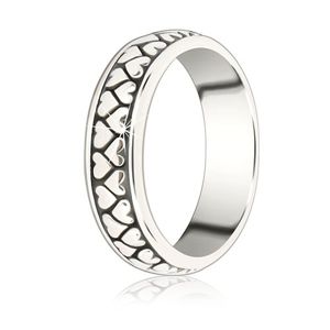 Stříbrný prsten 925 - dvě řady otočených srdíček s patinou - Velikost: 55
