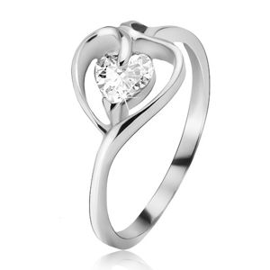 Stříbrný prsten 925, kontura srdce s čirým zirkonem - Velikost: 60