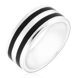Stříbrný prsten 925 - kroužek se dvěma černými pásy - Velikost: 55