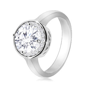 Stříbrný prsten 925 - kulatý blýskavý zirkon, čirý zirkonový lem - Velikost: 54