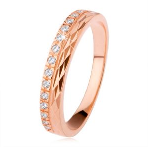 Stříbrný prsten 925 měděné barvy, diamantový řez, zirkonová linie - Velikost: 67
