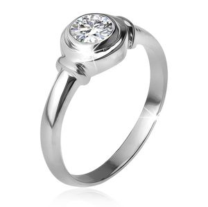 Stříbrný prsten 925, okrouhlá objímka se zirkonem, dvě obroučky - Velikost: 49
