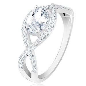 Stříbrný prsten 925, propletené zirkonové linie, oválný broušený zirkon - Velikost: 59