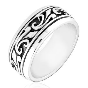 Stříbrný prsten 925 s vyřezávaným ornamentem - Velikost: 56