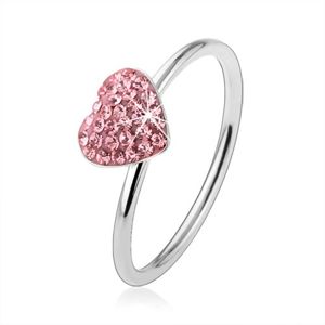 Stříbrný prsten 925 se světle růžovým zirkonovým srdcem - Velikost: 60