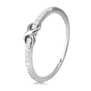 Stříbrný prsten 925 - smyčka ve tvaru osmičky, čirý zirkon - Velikost: 57