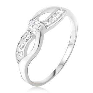 Stříbrný prsten 925 - symbol nekonečna, zirkonová linie, okrouhlý kamínek - Velikost: 59