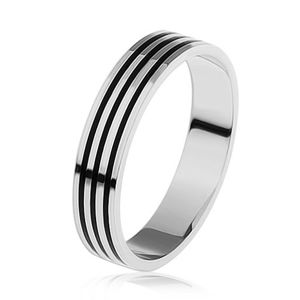 Stříbrný prsten 925, tři tenké černé pásky po obvodu - Velikost: 59