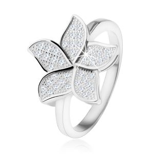 Stříbrný prsten 925, třpytivý zirkonový květ čiré barvy - Velikost: 55