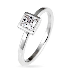Stříbrný prsten 925 - vystouplý čtvercový zirkon v objímce - Velikost: 55