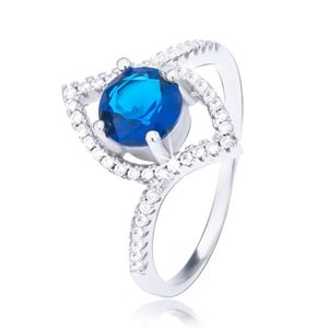 Stříbrný prsten 925, zvlněná elipsa, vystouplý tmavomodrý zirkon - Velikost: 53