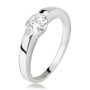 Stříbrný prsten, rozšiřující se ramena, okrouhlý čirý zirkon, stříbro 925 - Velikost: 48