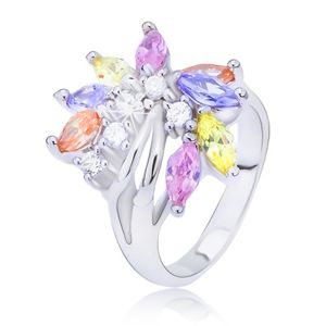 Stříbrný prsten s barevným zirkonovým vějířem - Velikost: 62