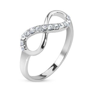 Stříbrný prsten, znak nekonečna zdobený čirými kamínky - Velikost: 50