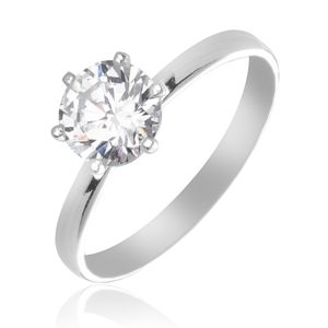 Stříbrný snubní prsten 925 - čirý zirkon uchycený šesti paličkami - Velikost: 53