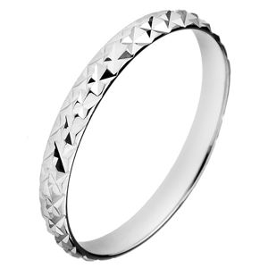 Stříbrný třpytivý prsten 925 - vystouplé kosočtverce - Velikost: 53