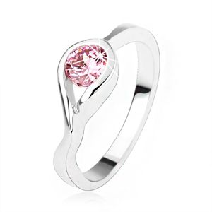 Stříbrný zásnubní prsten 925, kulatý růžový zirkon, zatočená ramena - Velikost: 56
