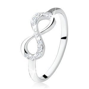 Stříbrný zásnubní prsten 925, ležící osmička, čiré zirkony - Velikost: 58