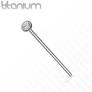 Titanový piercing do nosu stříbrné barvy - čirý zirkon v kulaté objímce, 1 mm - Rozměr: 1 mm x 19 mm x 2 mm