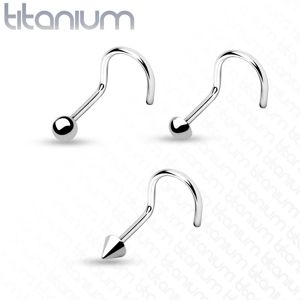 Titanový piercing do nosu, zahnutý, 1 mm - Tvar hlavičky: Kulička