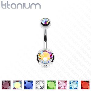 Titanový piercing do pupíku se dvěma barevnými kamínky, délka 10 mm - Barva piercing: Aqua