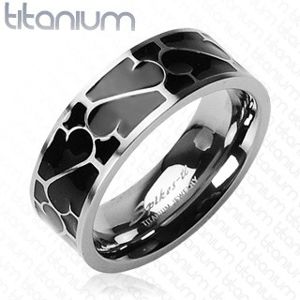 Titanový prsten - černá glazura s ornamentem - Velikost: 54