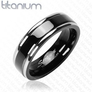 Titanový prsten, černý pás  - Velikost: 60