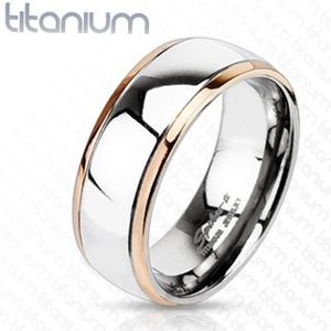 Titanový prsten s okraji měděné barvy a středem stříbrné barvy - Velikost: 63