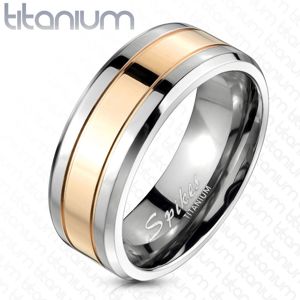 Titanový prsten s pásem růžovozlaté barvy, 8 mm - Velikost: 65