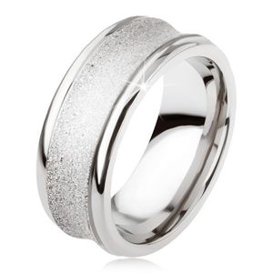 Titanový prsten - stříbrná barva, třpytivý, prohloubený střední pás - Velikost: 59