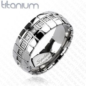 Titanový prsten - zirkonový pás, vertikální linky - Velikost: 67