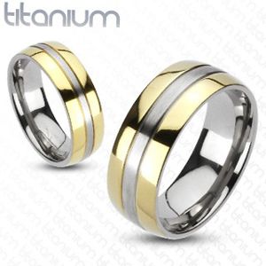 Titanový prsten - zlatá a stříbrná barevná kombinace - Velikost: 65