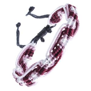Trojbarevný pletený náramek - růžovo-bordó-bílé šňůrky