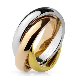 Trojitý prsten z oceli - tříbarevná kombinace - Velikost: 53