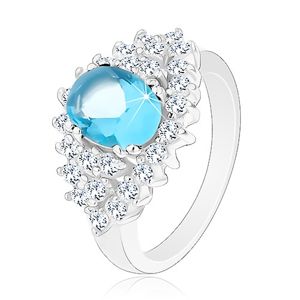 Třpytivý prsten se světle modrým oválným zirkonem, čirá zirkonová obruba - Velikost: 48