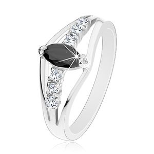 Třpytivý prsten ve stříbrném odstínu, čiré zirkonové linie, barevné zrnko - Velikost: 49, Barva: Fialová